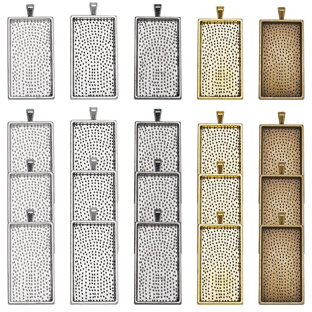 2873 1 Box 20Pcs 5 Colors Rectangle Cabochon Tray Bezel Charm Tray Alloy